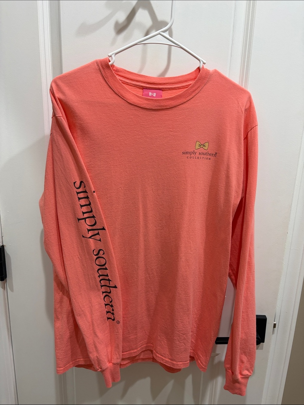 Simply Southern Coral Long Sleeve Tee with Sleeve Logo